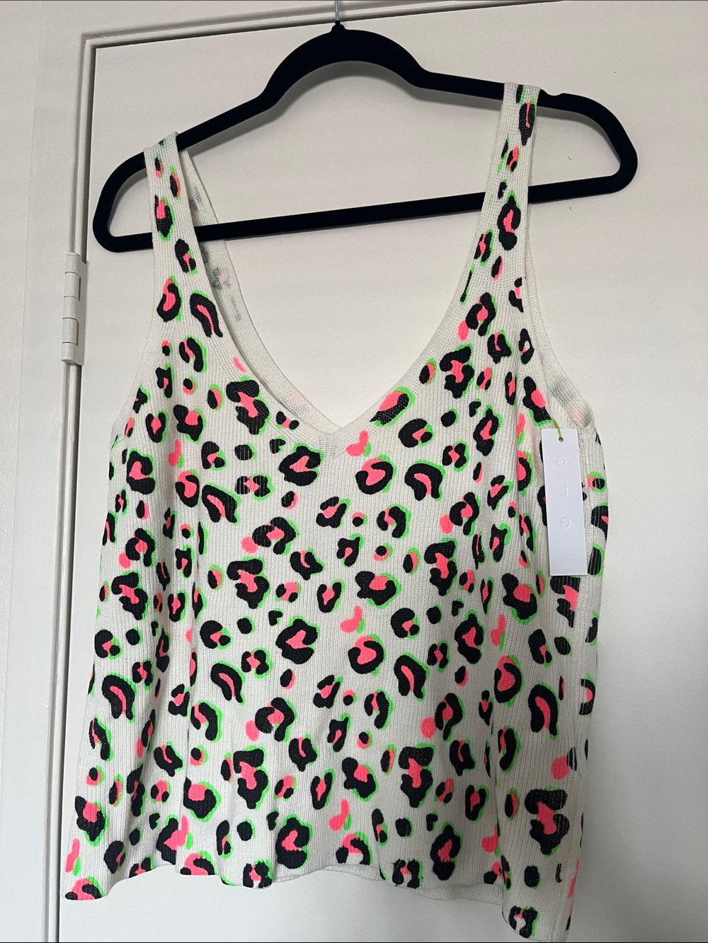 Good Luck Gem Neon Leopard Print Tank Top - White, Pink, Green, Black